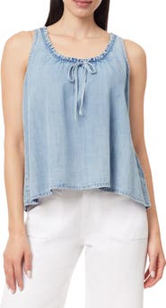 Kensie Ruffle Tie Neck Chambray Tank