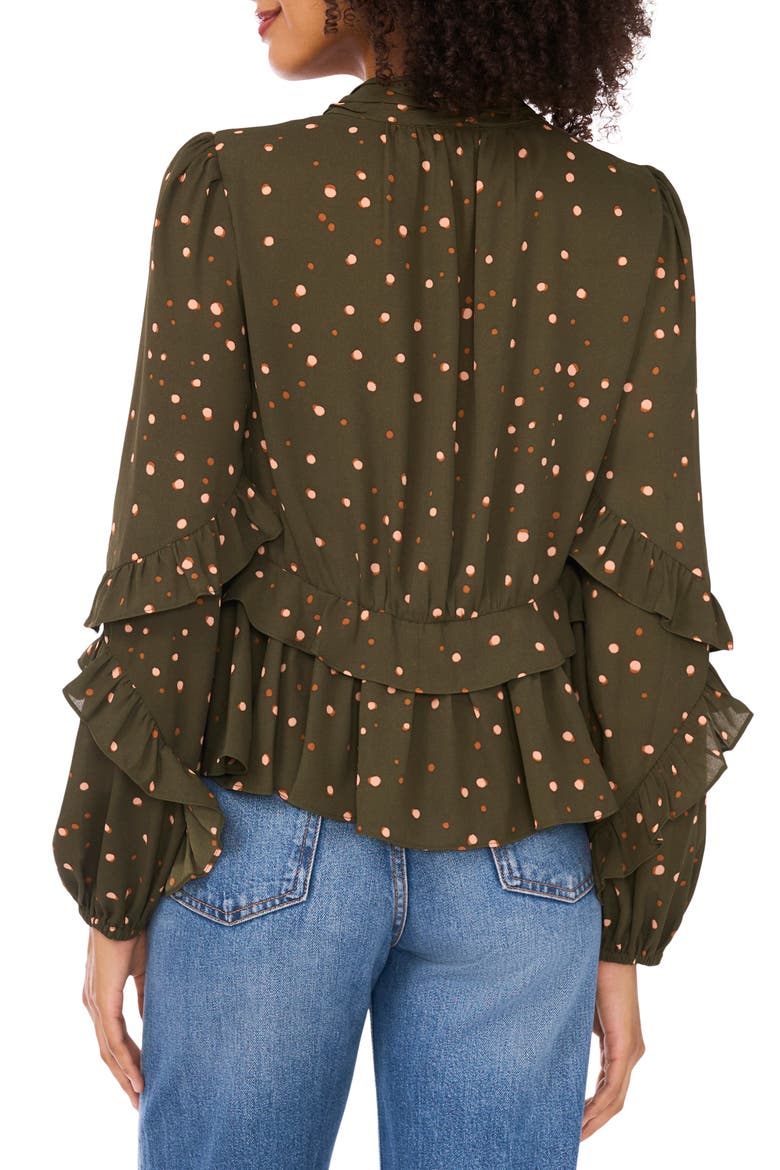 Ruffle V-Neck Button Top, Alternate, color, FOREST NIGHT