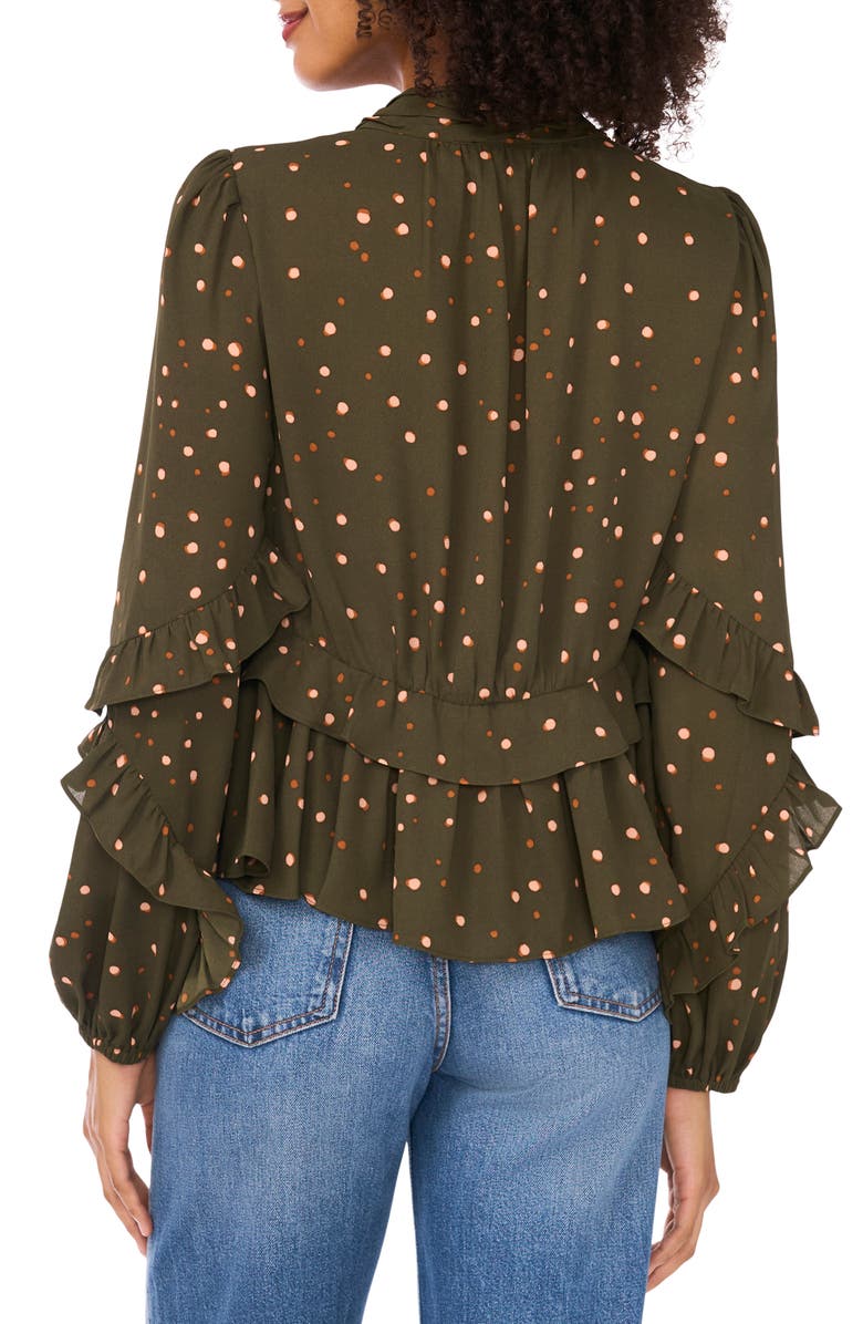 Ted Baker Ruffle V-Neck Button Top, Alternate, color, Forest Night