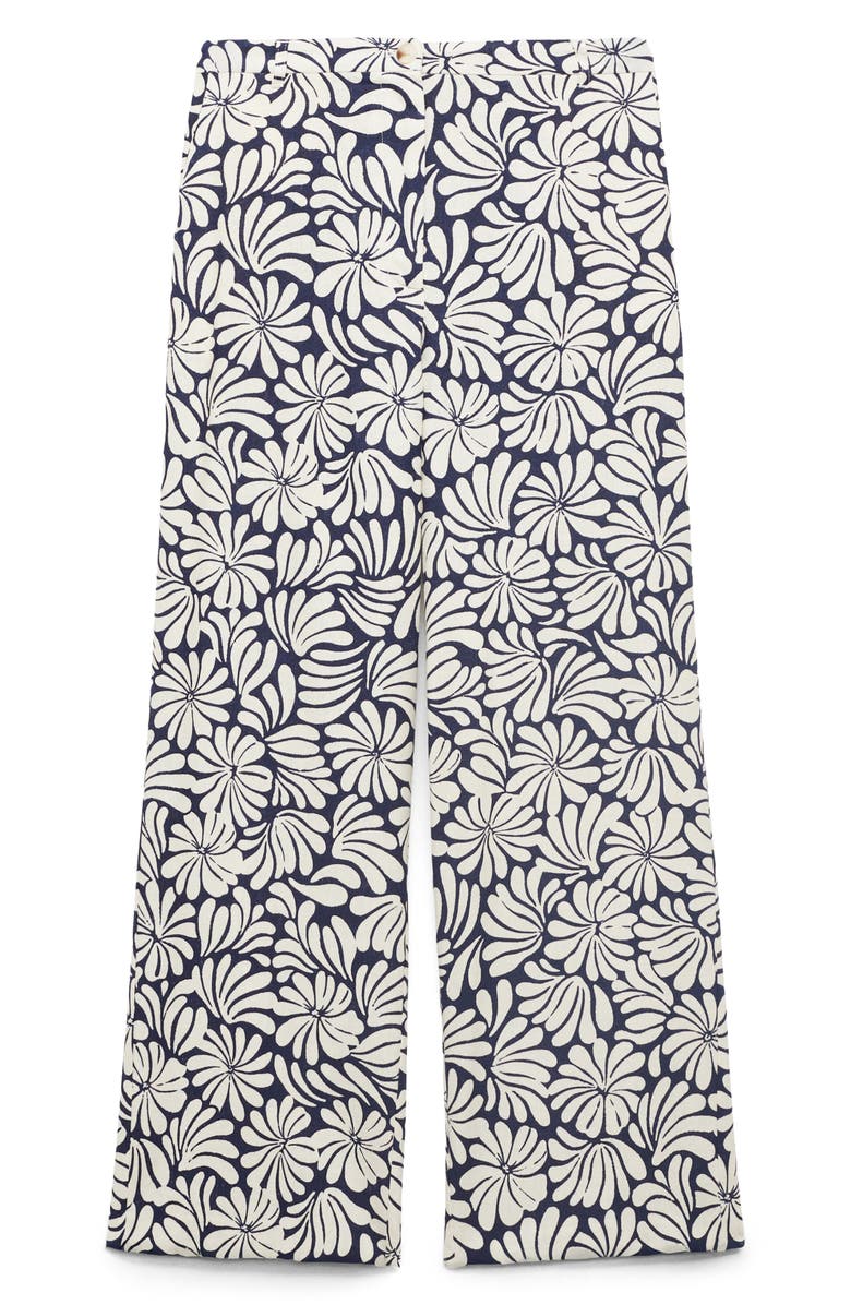 MANGO Coco Print Linen Blend Wide Leg Pants, Alternate, color, Ecru