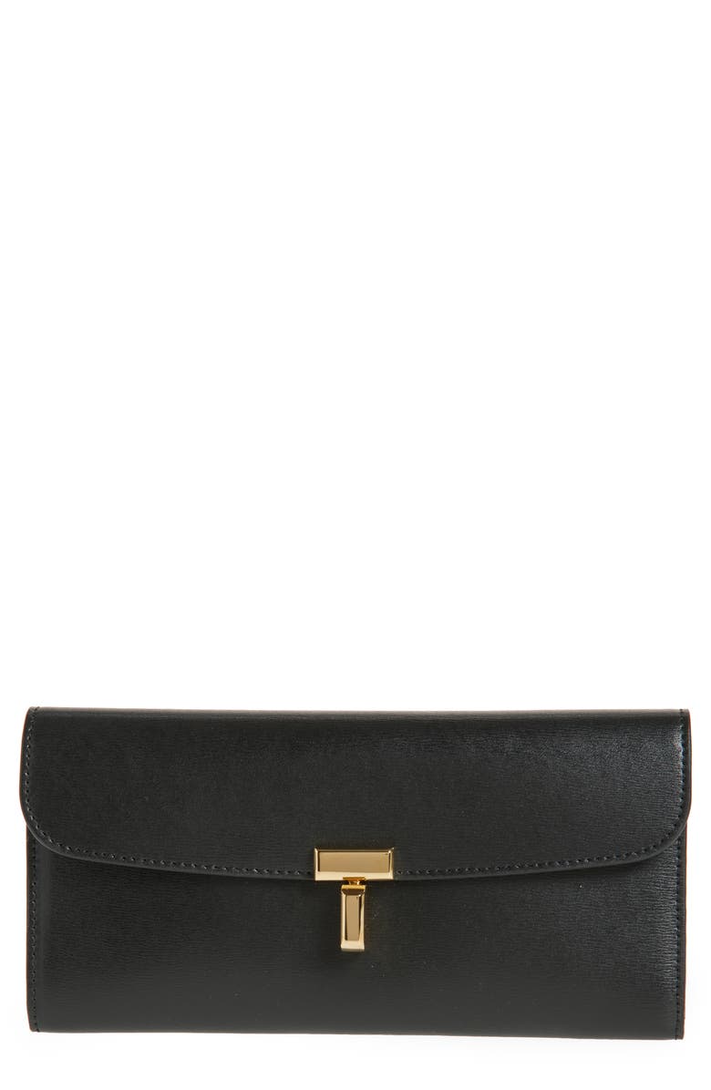 TOTEME T-Lock Leather Wallet, Main, color, Black