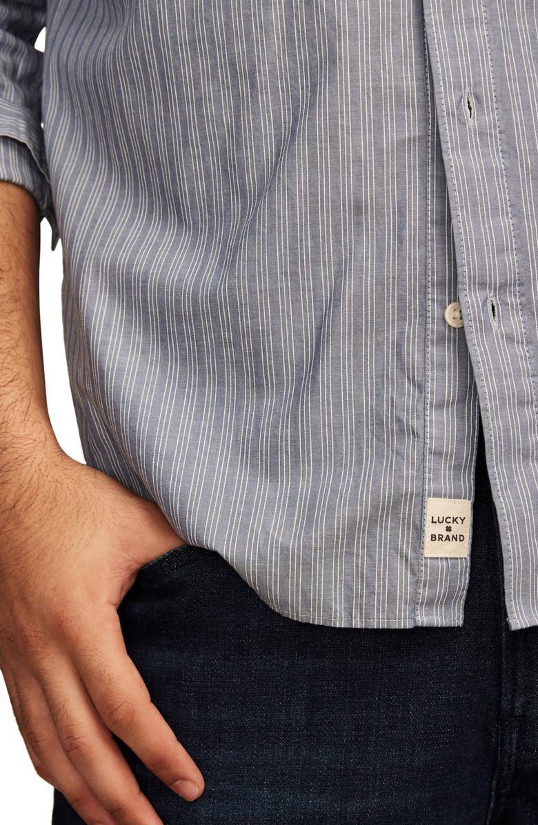 Lucky Brand San Gabriel Stripe Cotton Poplin Button-Up Shirt, Alternate, color, 
