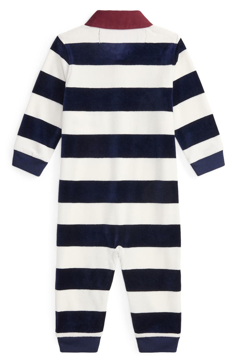 Ralph Lauren Stripe Cotton Blend Velour Romper, Alternate, color, Refined Navy/ Nevis