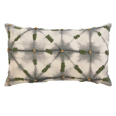 Linen Printed Lumbar Pillow with Hand-Embroidery and Chambray Back