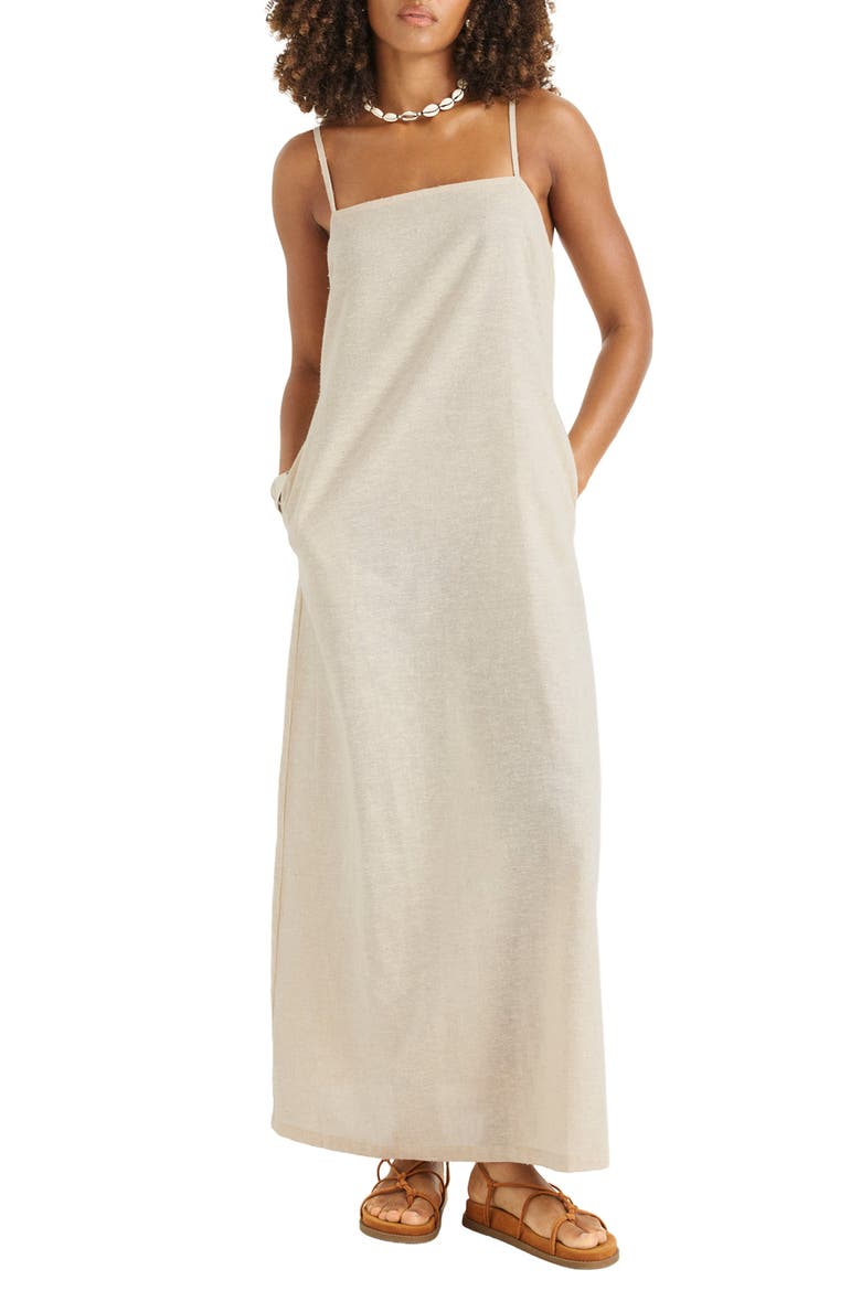 Rhea Organic Cotton & Linen Blend Cover-Up Maxi Sundress, Main, color, NATURAL