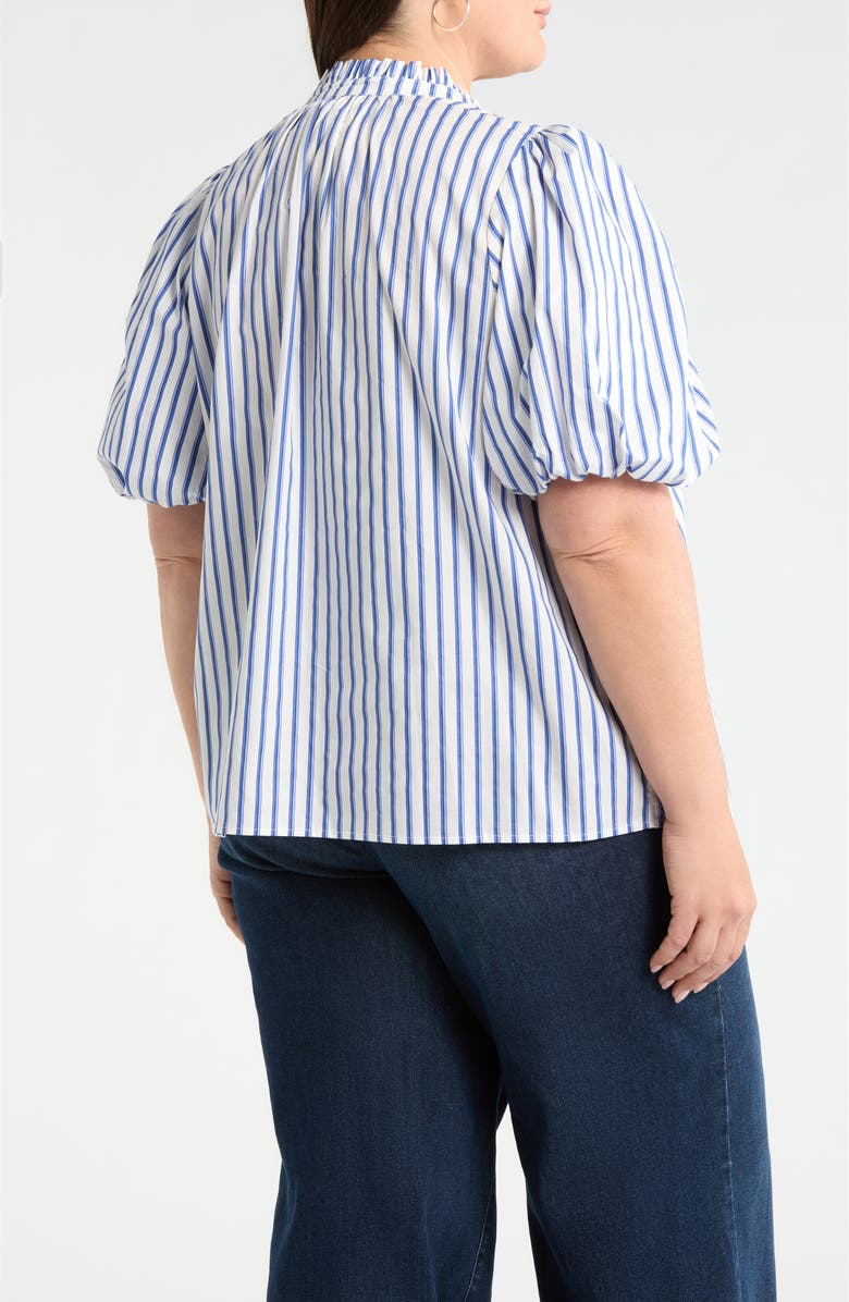 SUGARLIPS Stripe Split Neck Top, Alternate, color, White-Blue