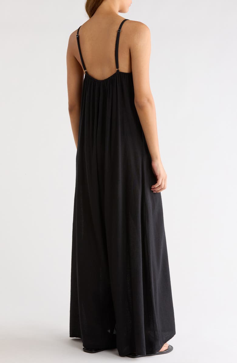 Elan Wide Leg Cotton & Linen Blend Cover-Up Jumpsuit, Alternate, color, Black