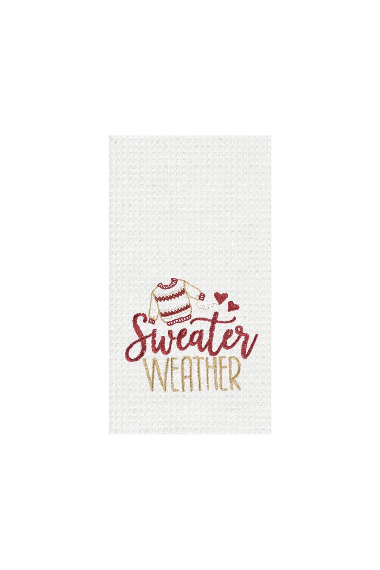 Fall "Sweater Weather" 100% Cotton Flour Sack Kitchen Dishtowel, Main, color, White