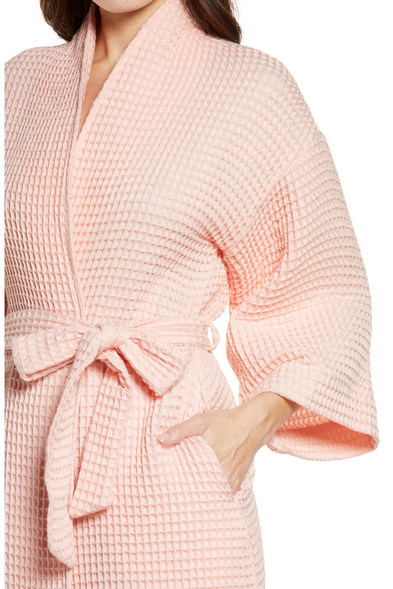Short Waffle Knit Robe, Alternate, color, PINK VEIL ROSE