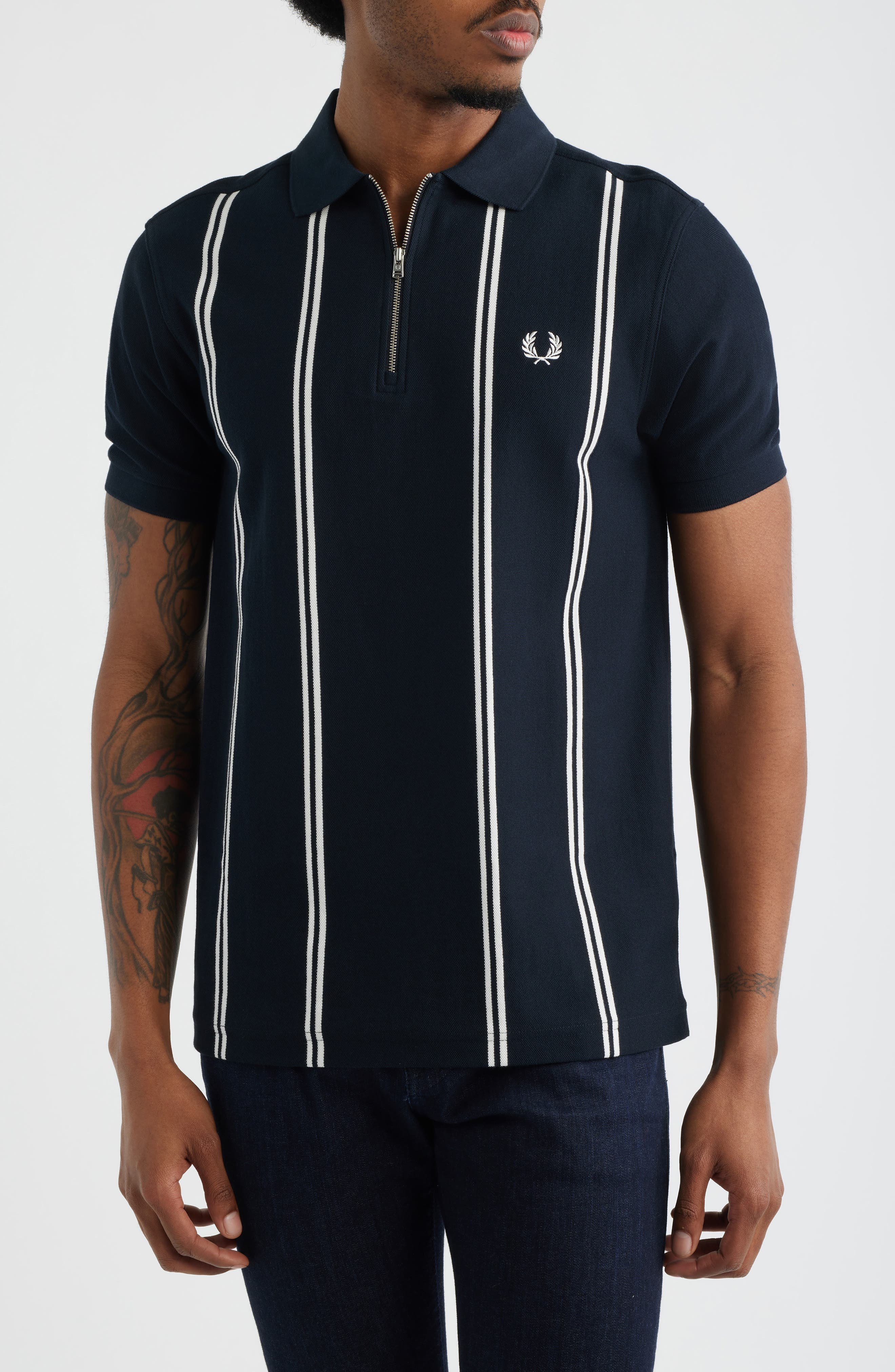 Vertical Stripe Cotton Pique Zip Polo - image 3
