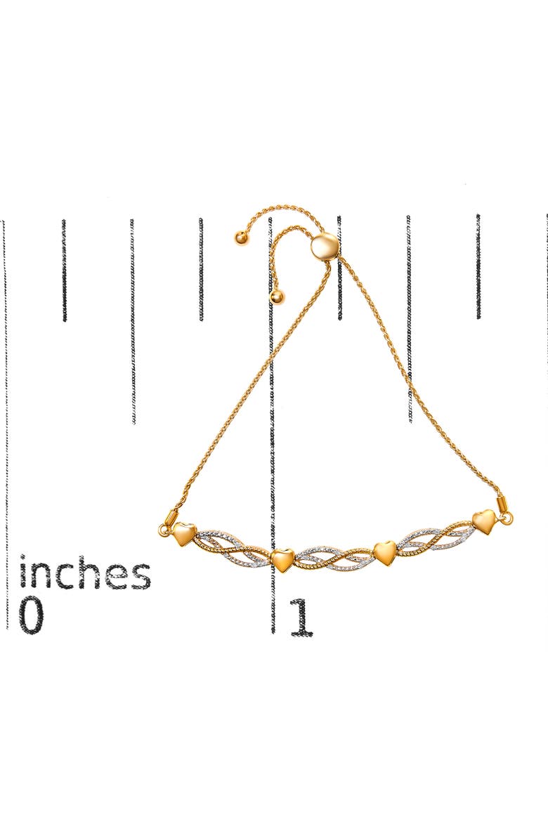14K Yellow Gold Plated Silver 1/10 Cttw Diamond Wave and Hearts Bolo Bracelet, Alternate, color, Yellow