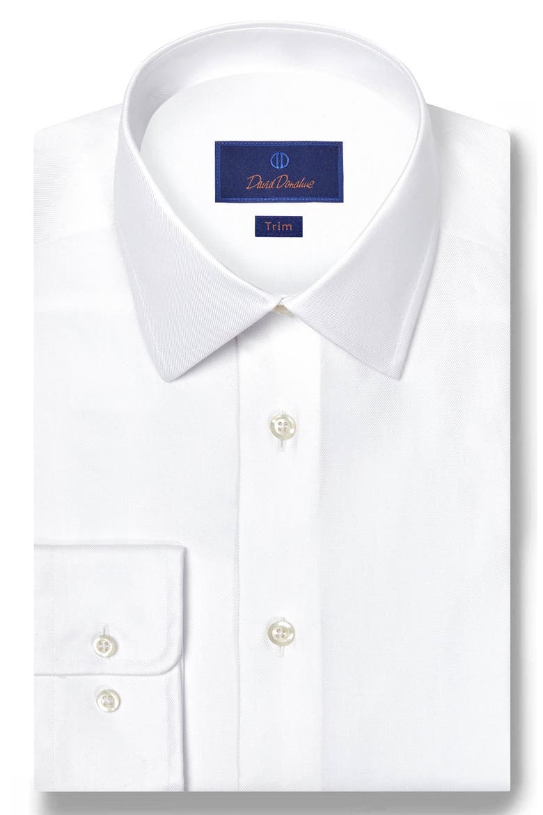 Trim Fit Cotton & Silk Dress Shirt, Main, color, WHITE