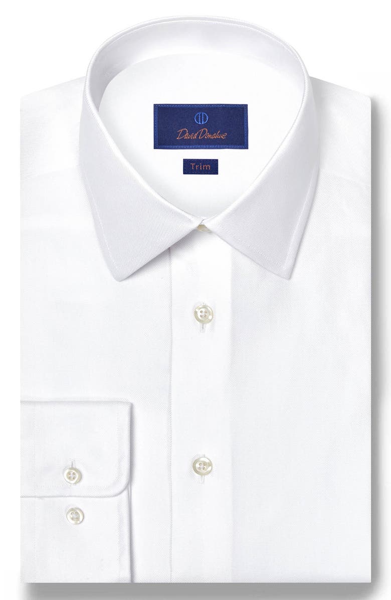 David Donahue Trim Fit Cotton & Silk Dress Shirt, Main, color, White