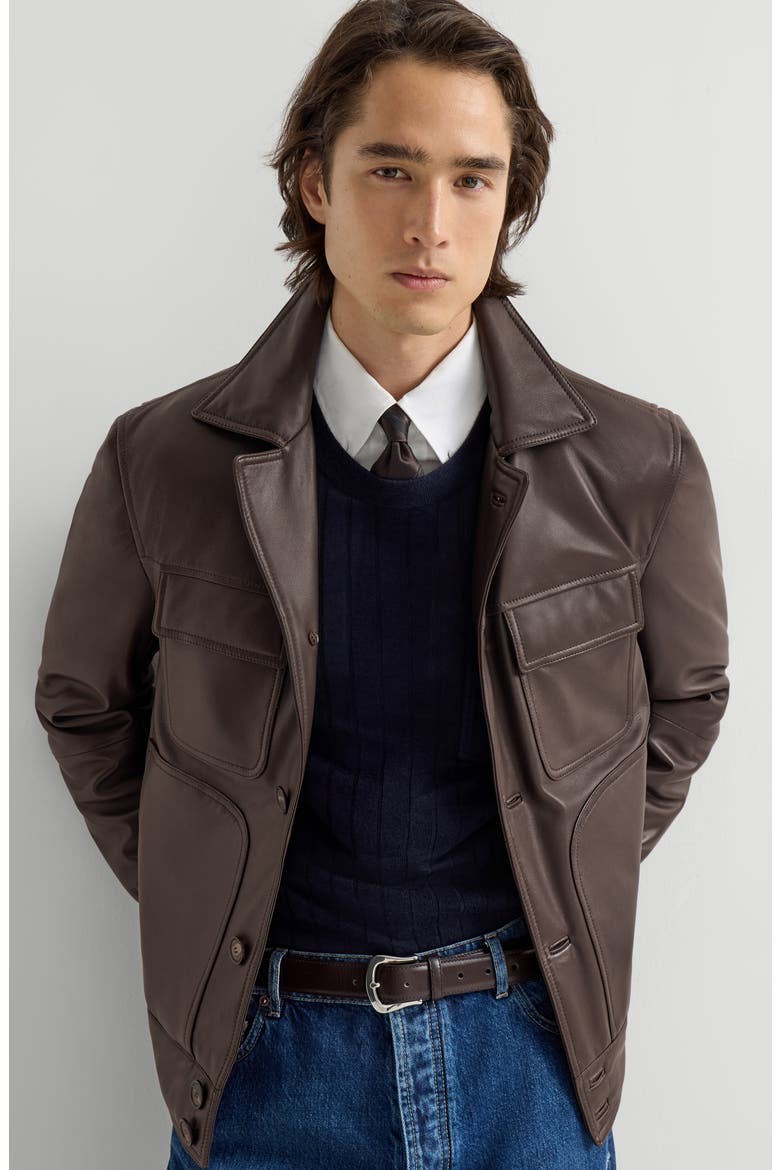 Nappa leather outerwear jacket with Thermore® padding, Alternate, color, Coffee