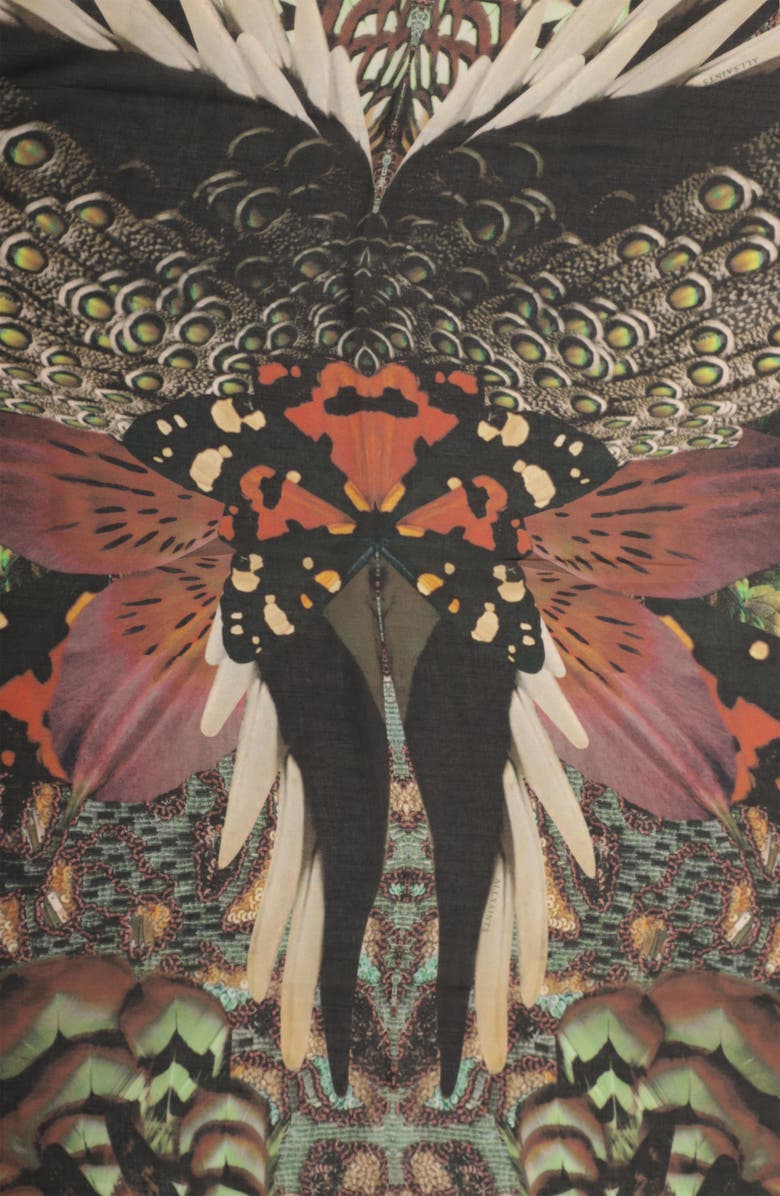 AllSaints Gene Abstract Print Fringe Square Scarf, Alternate, color,