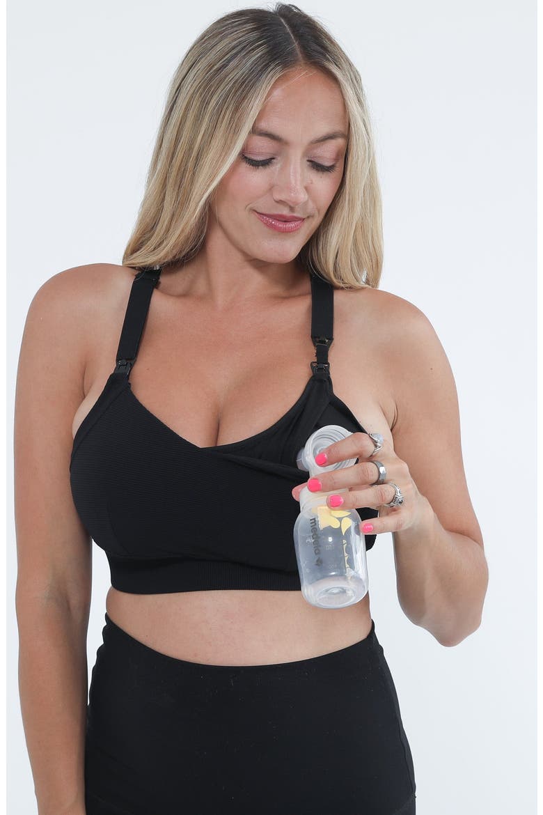 Maeve Run Times Sewn in Cups Nursing and Pumping Sports Bra, Main, color, Noir