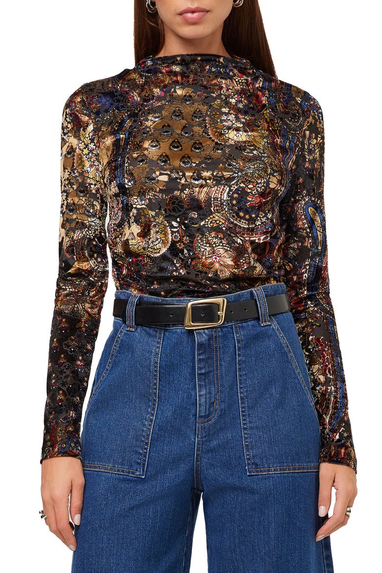 Khami Velvet Burnout Mock Neck Top, Main, color, PRINT