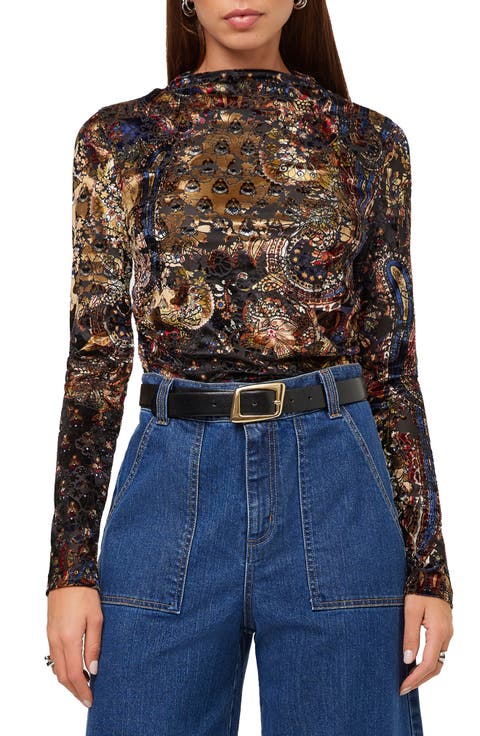 Khami Velvet Burnout Mock Neck Top
