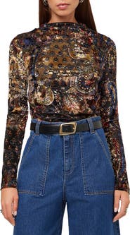 FIFTEEN TWENTY Khami Velvet Burnout Mock Neck Top