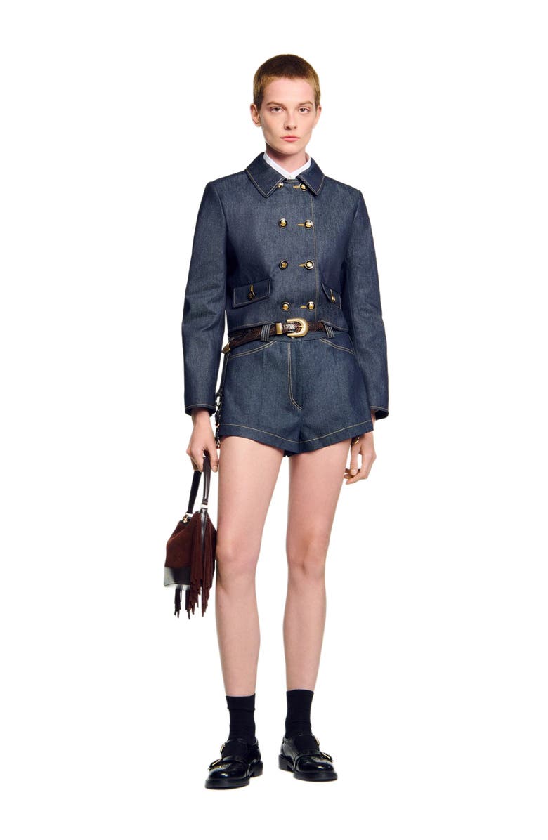 SANDRO Denim belt loop shorts, Alternate, color,