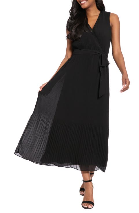 Pleated Surplice Neck Midi Dress