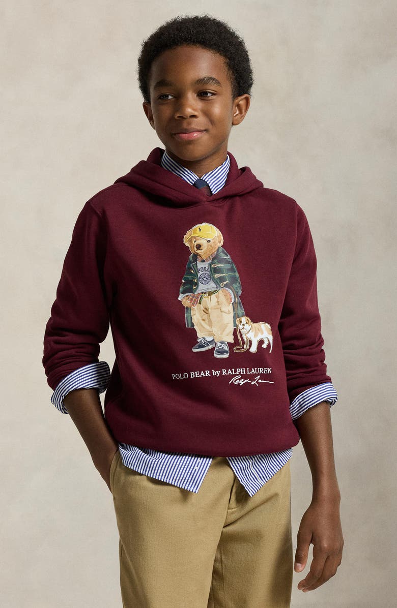 Polo Ralph Lauren Kids' Polo Bear Fleece Graphic Hoodie, Alternate, color, Wine