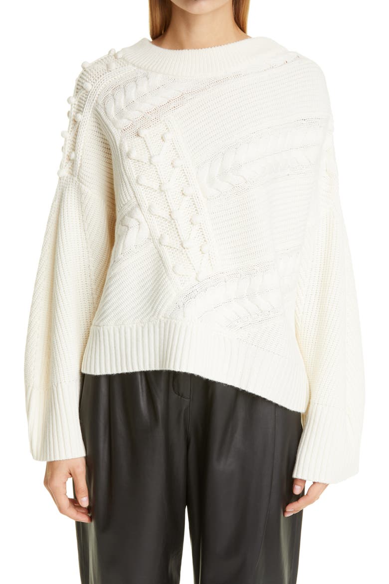 Loulou Studio Cable Popcorn Oversize Wool & Cashmere Sweater, Main, color, IVORY