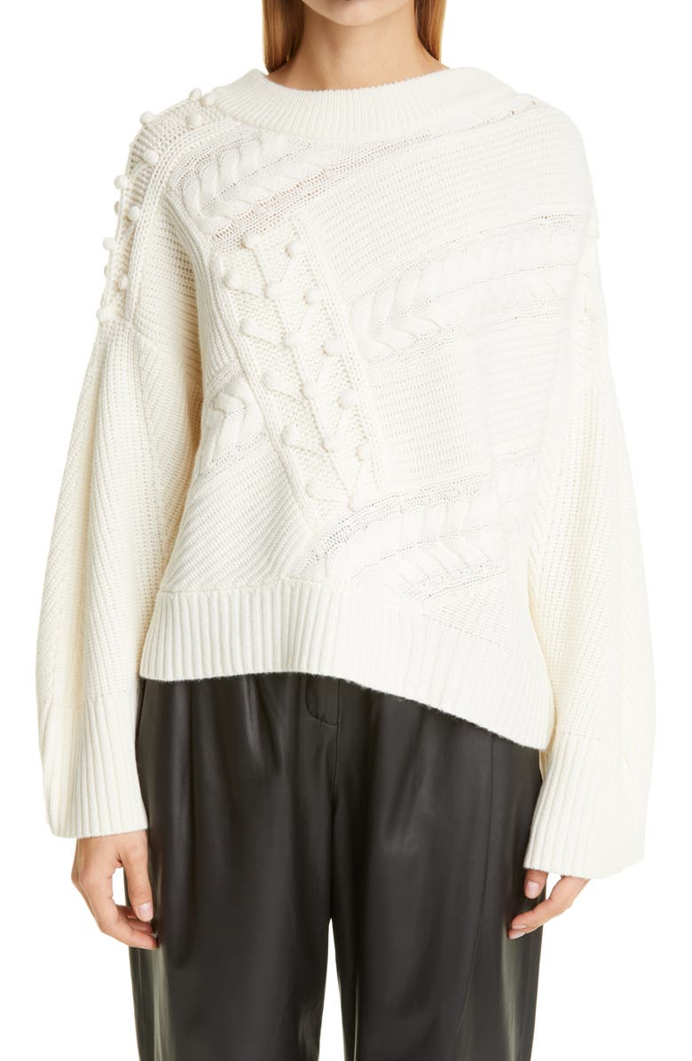 LOULOU DE SAISON Loulou Studio Cable Popcorn Oversize Wool & Cashmere Sweater, Main, color,