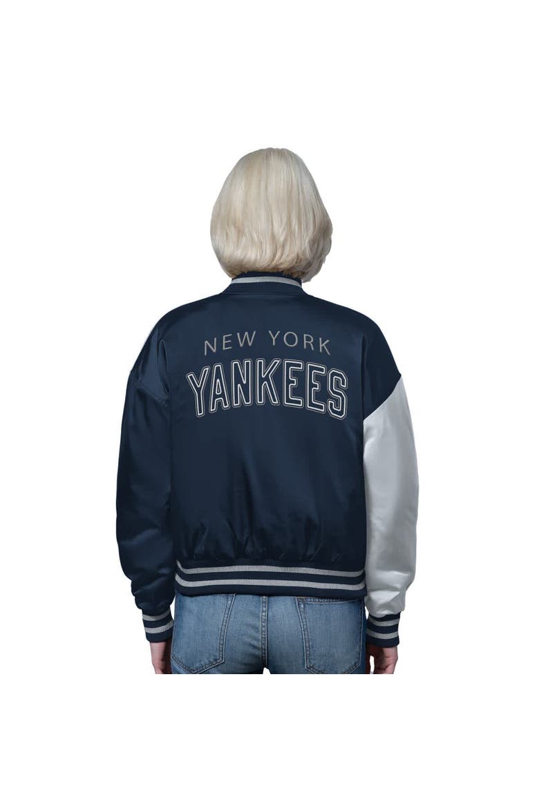 Women's Starter Navy/Gray New York Yankees Offside Cropped Full-Snap Varsity Jacket, Alternate, color, Navy