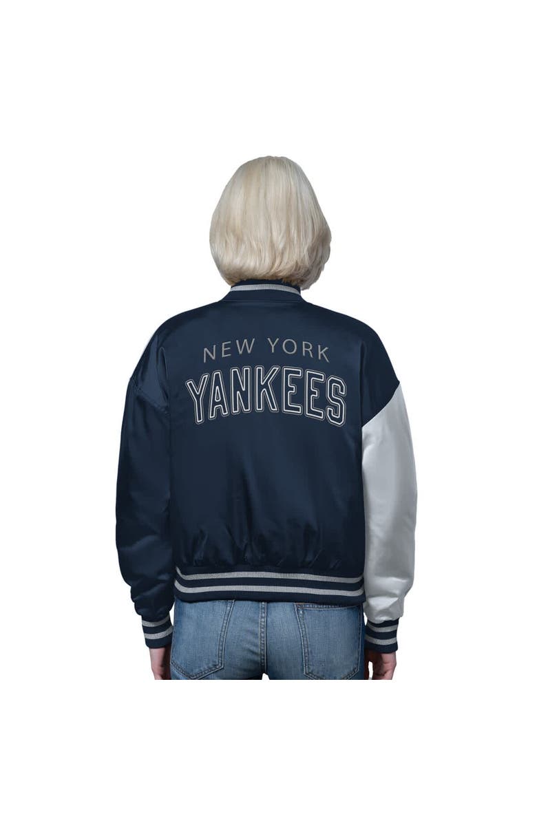 STARTER Women's Starter Navy/Gray New York Yankees Offside Cropped Full-Snap Varsity Jacket, Alternate, color, Navy