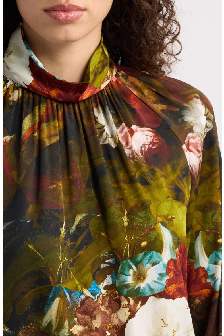 Vivian Floral Print Silk Blend Mock Neck Top, Alternate, color, VERONA FORREST