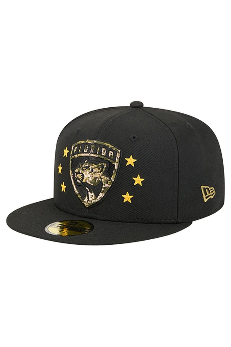 Men's New Era  Black Florida Panthers Military Appreciation Digital Camo Stars 59FIFTY Fitted Hat, Alternate, color, Black
