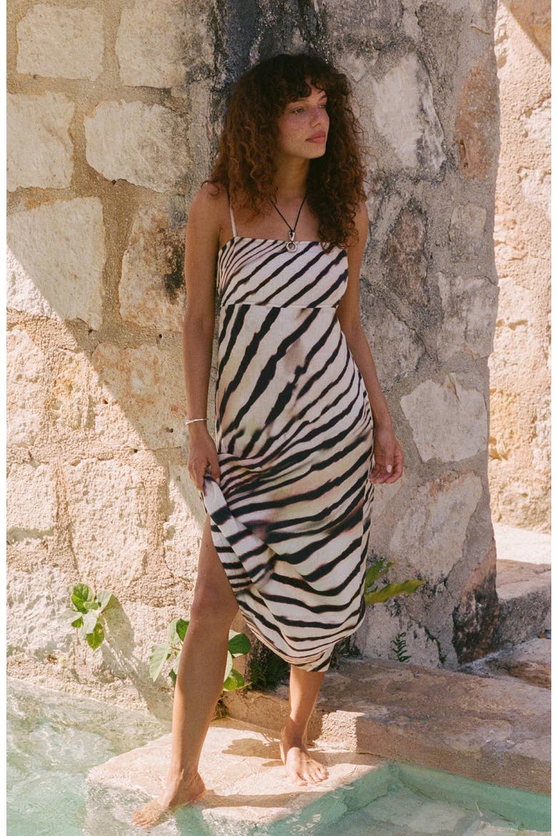 Arden Printed Linen Cover-Up Sundress, Alternate, color, SHELL STRIPE