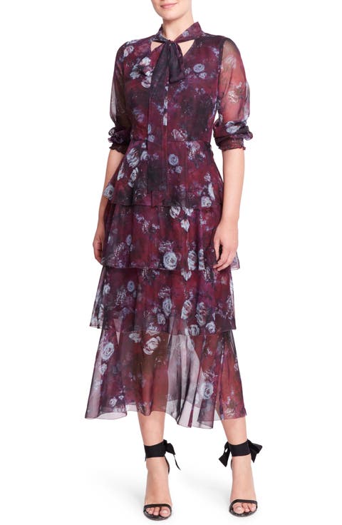 Floral Tiered Chiffon Midi Dress