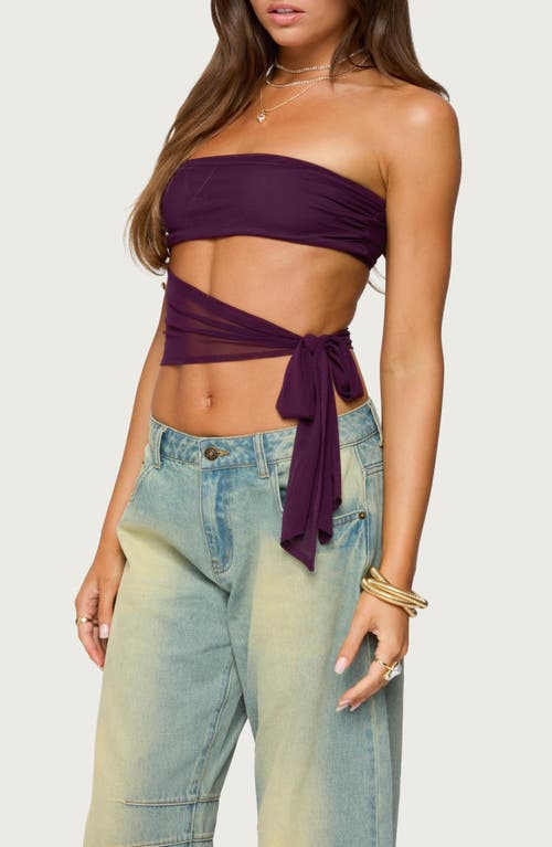 Edikted Amaro Strapless Side Tie Cut Out Top In Purple