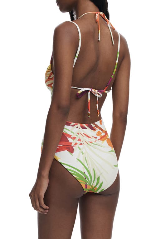 Desigual Beaded One-piece Swimsuit In Light Beige
