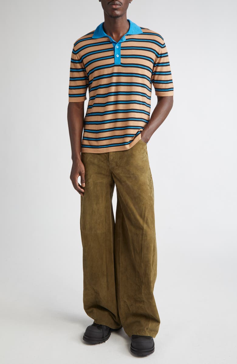 Marni Stripe Virgin Wool Polo, Alternate, color, Caramel