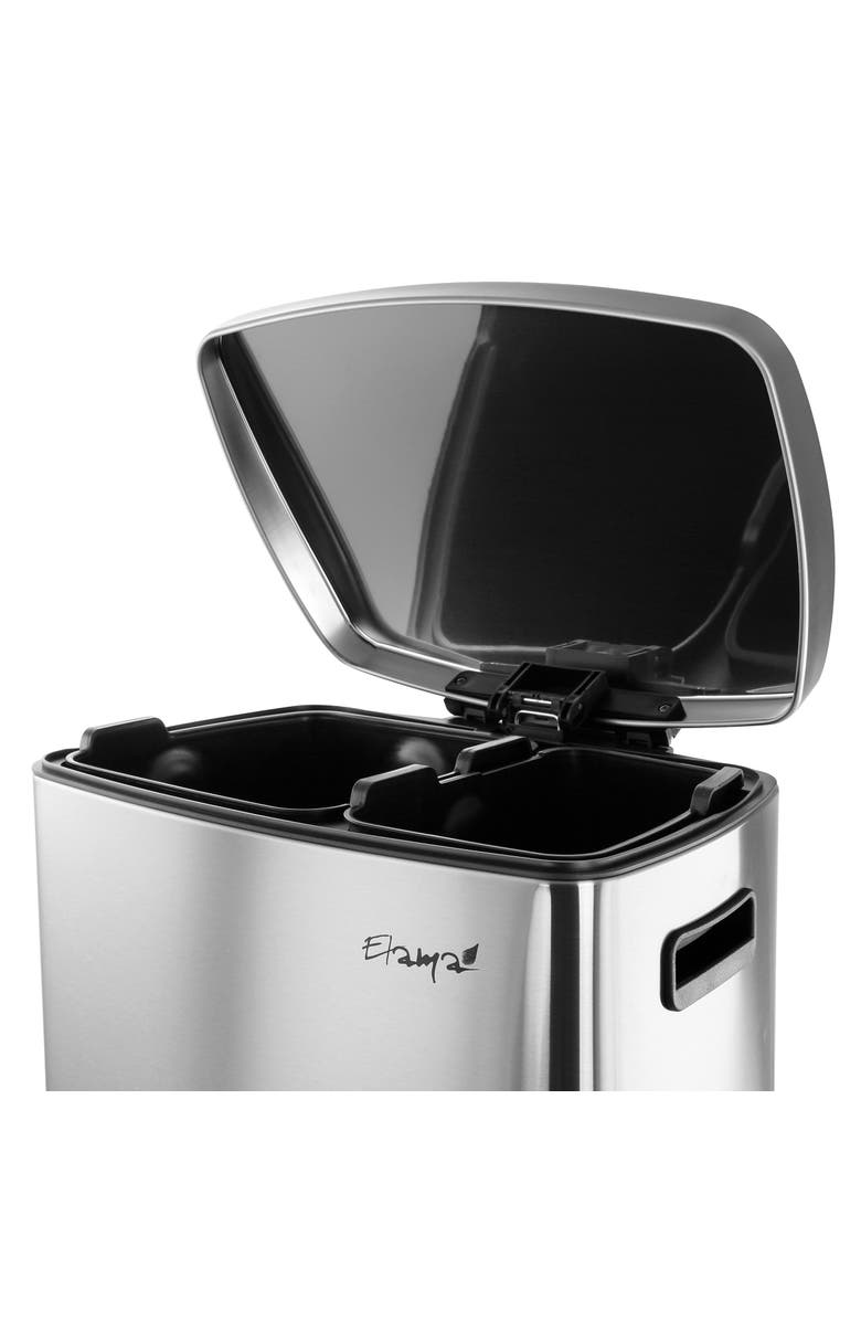 Elama 2 Compartment Large 10.6 Gallon Split Stainless Steel Step Trash Bin with Slow Close Mechanism, Alternate, color, Silver