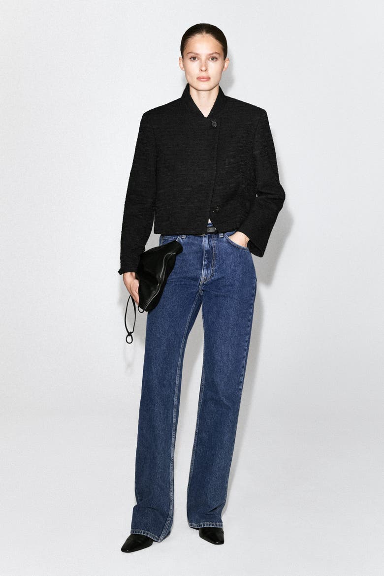 Cropped Structured Jacquard Blazer, Alternate, color, BLACK