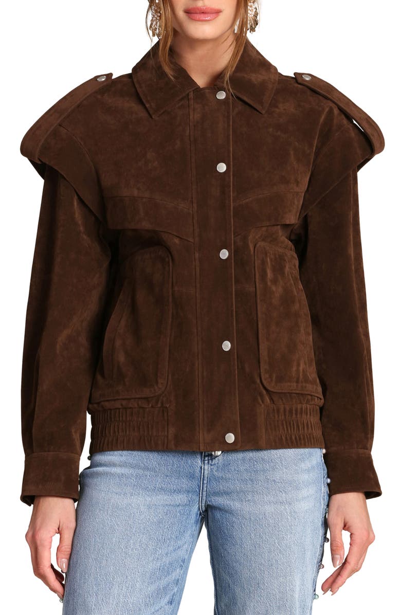 Avec Les Filles Suede Bomber Jacket, Main, color, Chocolate