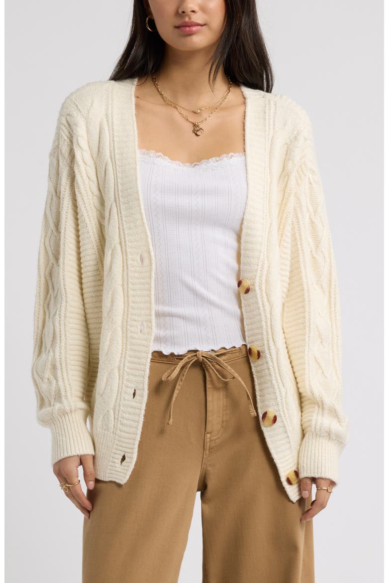 Relaxed Cable Stitch V-Neck Cardigan, Main, color, IVORY DOVE