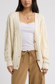 BP. Relaxed Cable Stitch V-Neck Cardigan