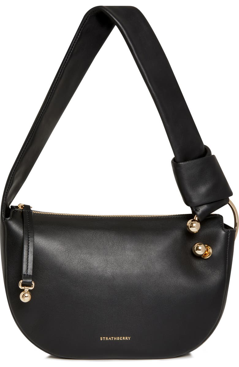 Strathberry Mini Halo Leather Shoulder Bag, Main, color, Black