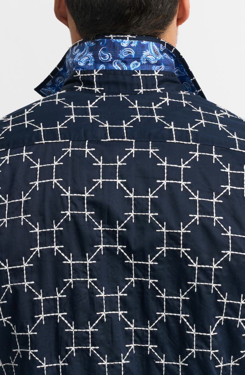 Robert Graham Weitzman Classic Fit Geo Embroidered Short Sleeve Cotton Button-Up Shirt, Alternate, color, 