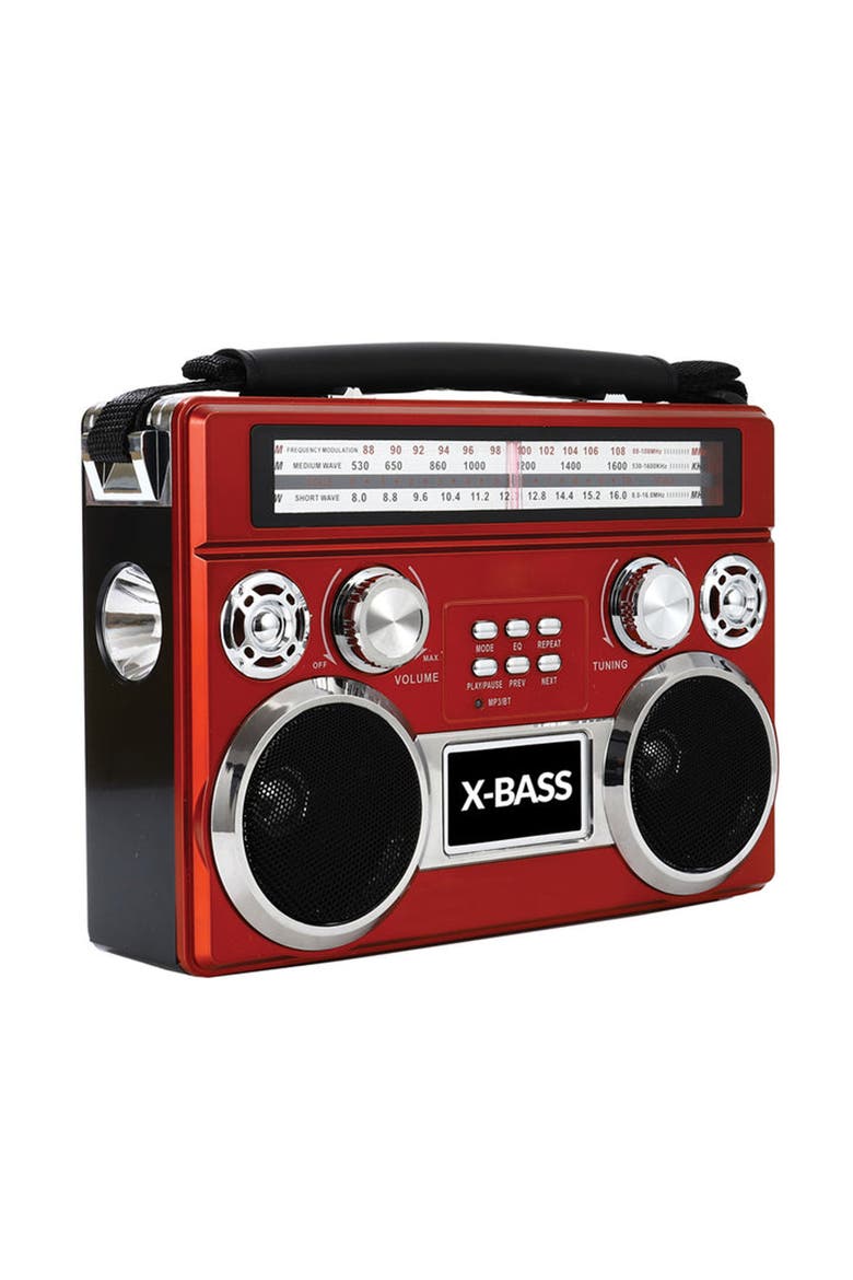 Retro 3 Band Radio With Bluetooth and Flashlight, Main, color, Red