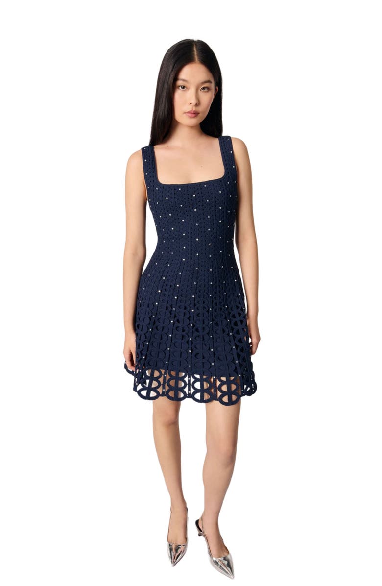 maje Rhinestone crochet mini dress, Alternate, color, 