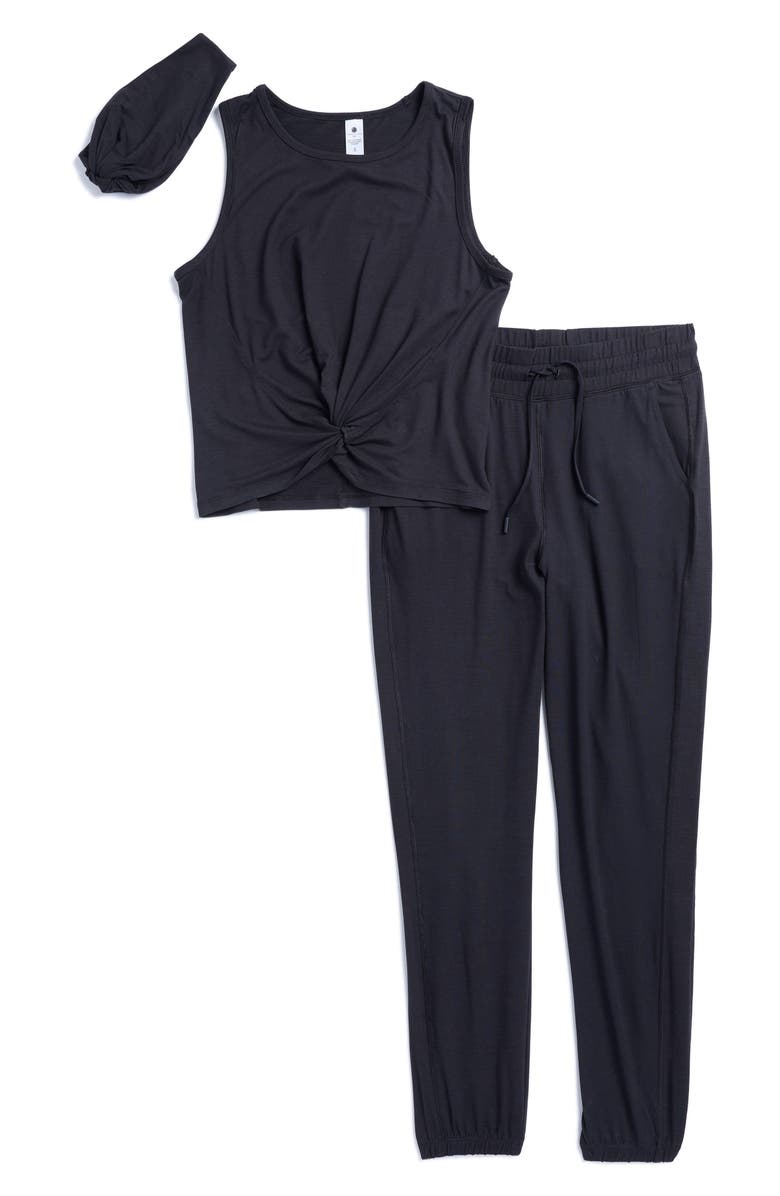 YOGALICIOUS Heathered Twist Front Tank, Joggers & Headband Set, Main, color, 