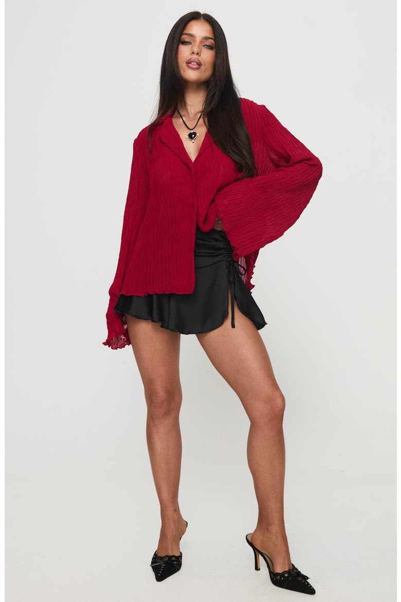 Selma Crinkle Button-Up Top, Alternate, color, BURGUNDY