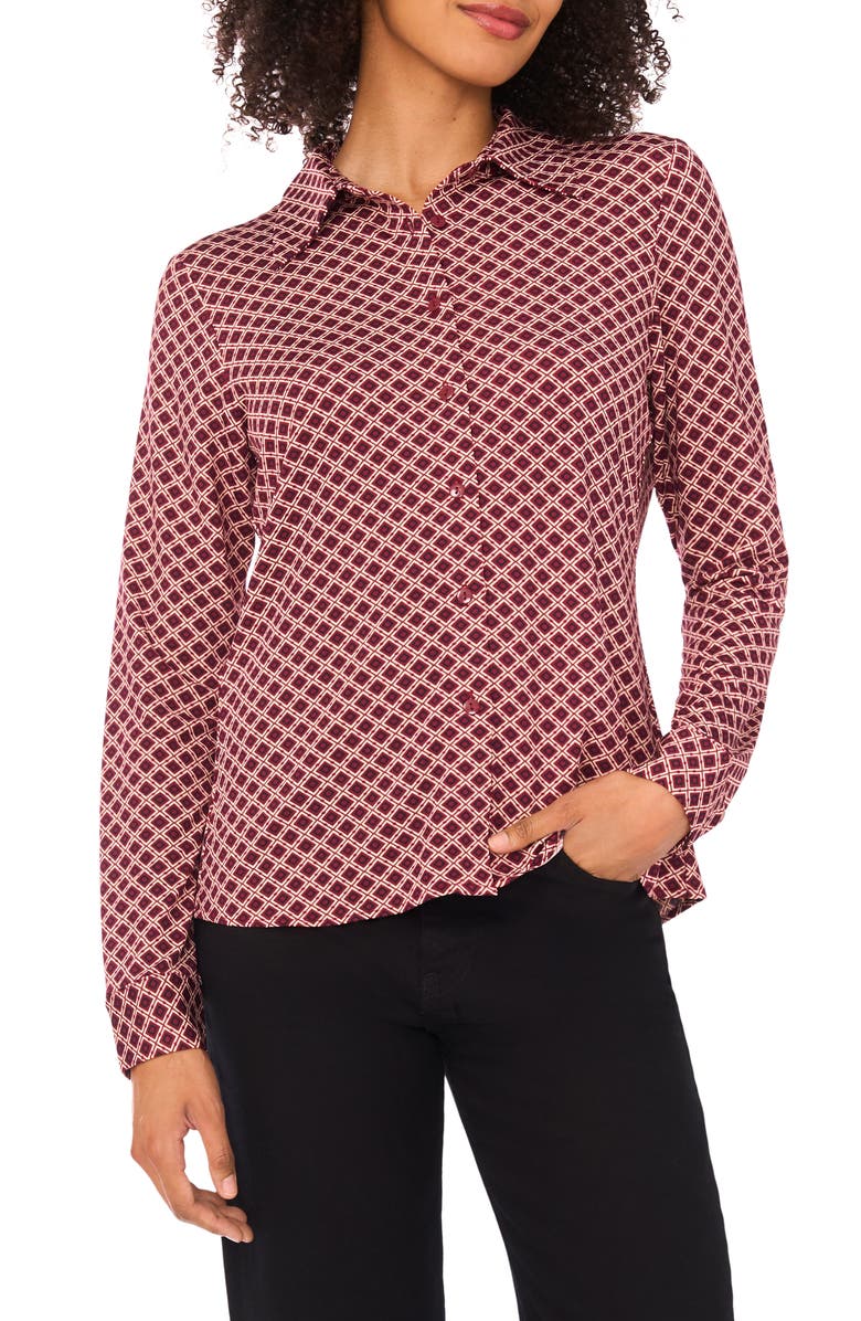 Halogen<sup>®</sup> Print Button-Up Shirt, Main, color, Cordovan