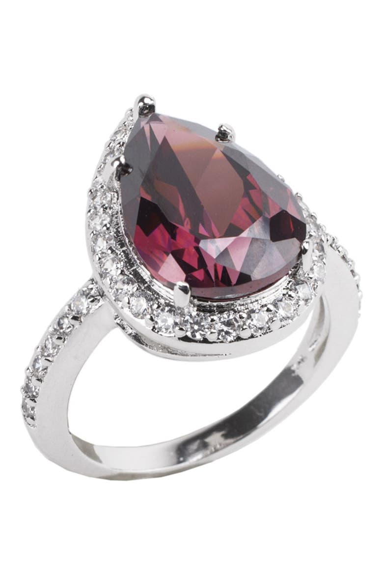 Pear Cut CZ Halo Ring, Main, color, GARNET/CLEAR SILVER